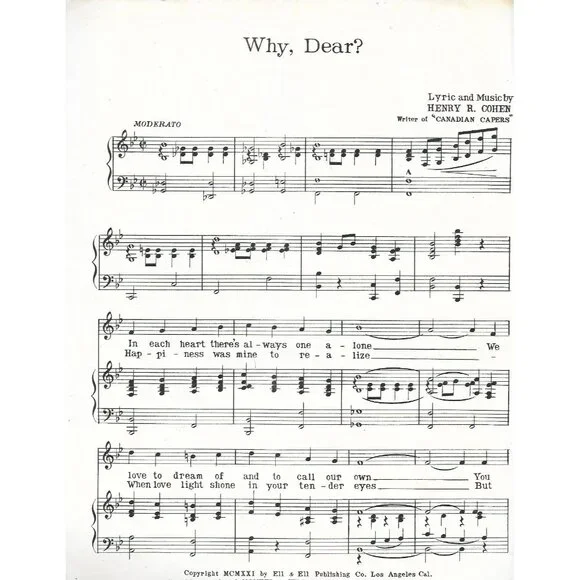 Why Dear 1921 Sheet Music Henry R Cohen Jerome Remick Art Deco Cover - Picture 4 of 4
